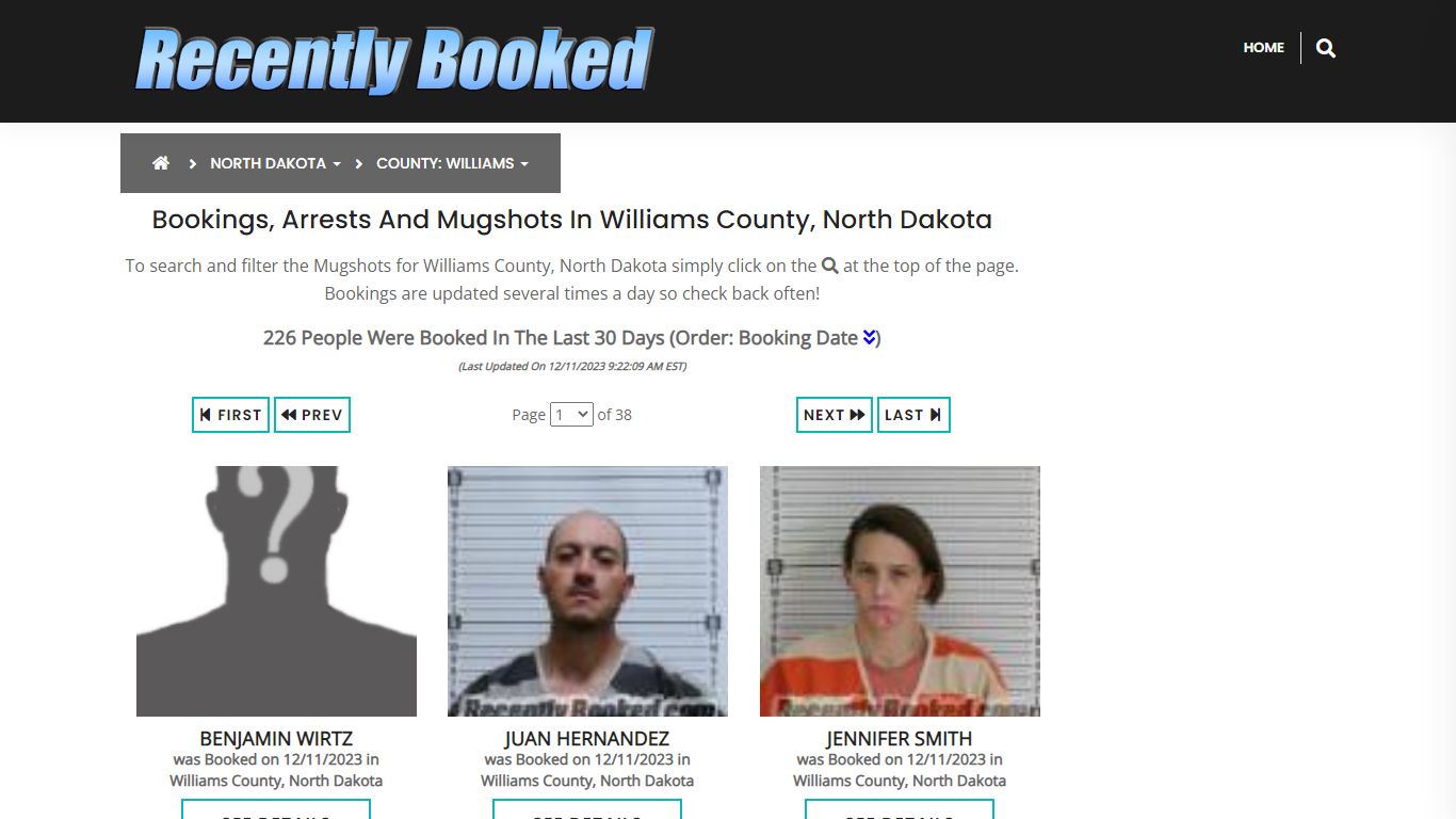 Bookings, Arrests and Mugshots in Williams County, North Dakota