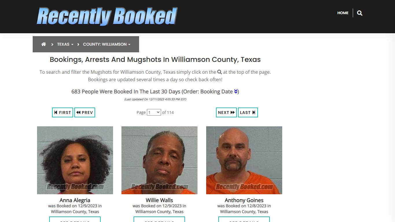 Bookings, Arrests and Mugshots in Williamson County, Texas